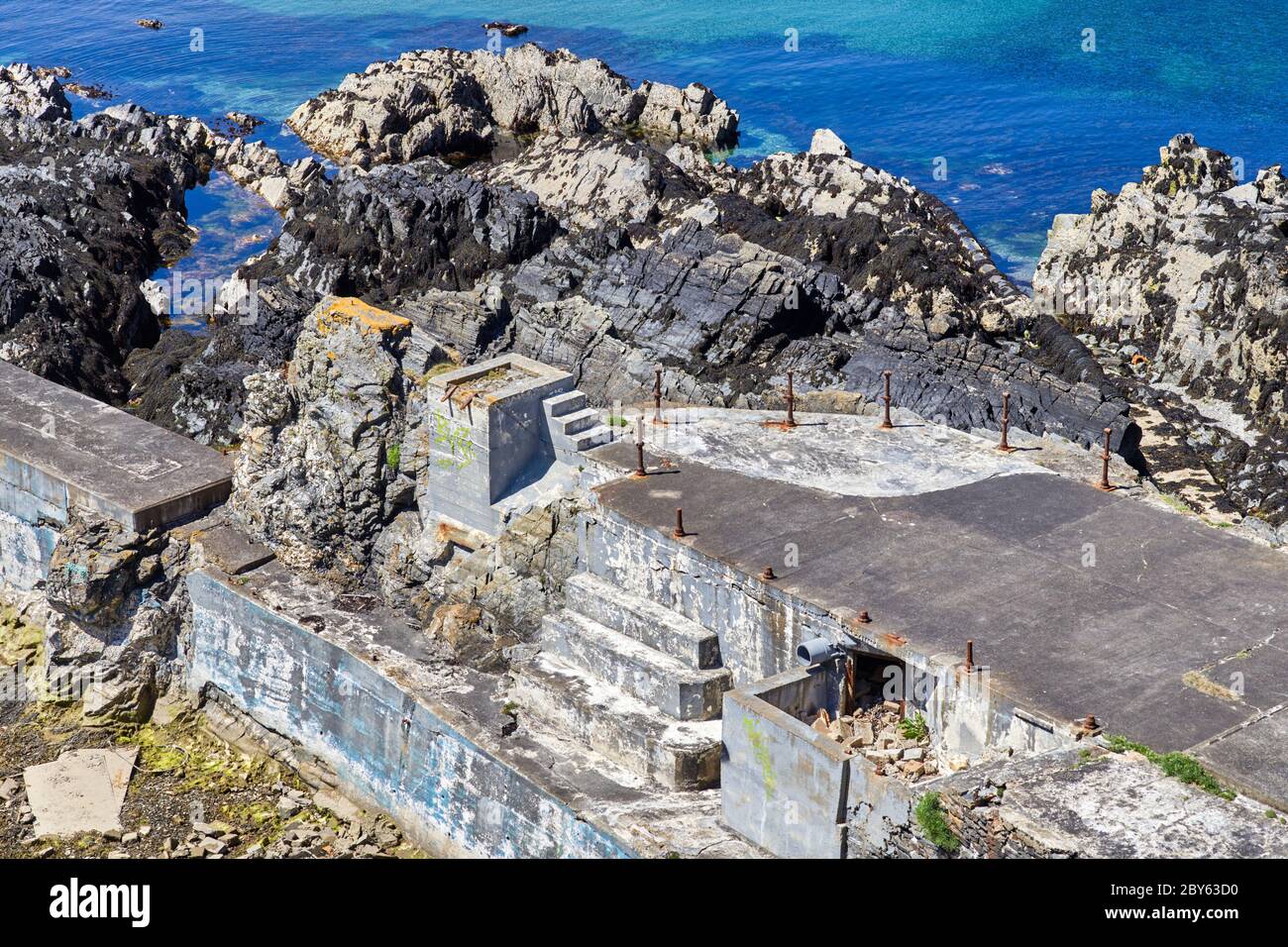 Abandoned seawater swimming pool complex at Port Erin, Isle of Man Stock Photo