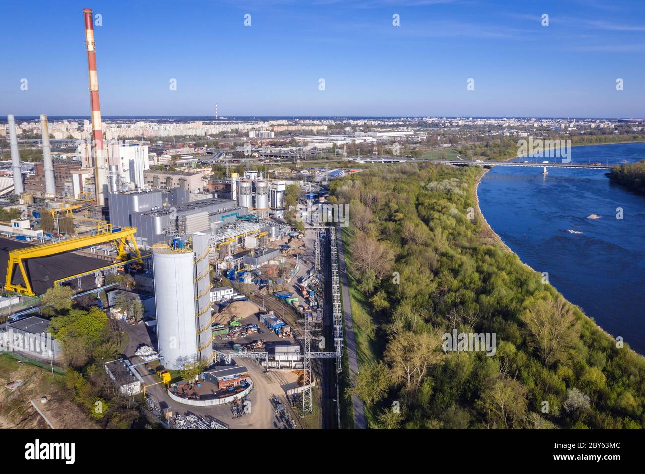 Aerial view of Elektrocieplownia Zeran, coal fired heat power station in Warsaw, Poland Stock Photo