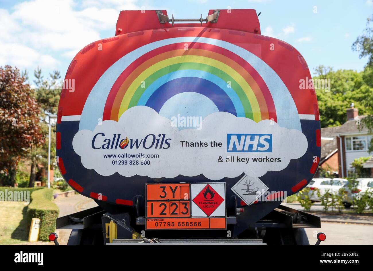 Local Oil delivery lorry showing support for NHS and key workers during a delivery in Strensham