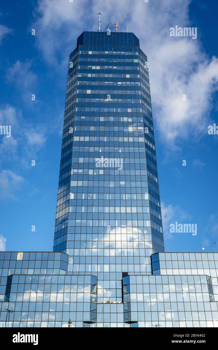 Blekitny Wiezowiec - Blue Skyscraper office building located in Bank Square in Warsaw, Poland Stock Photo
