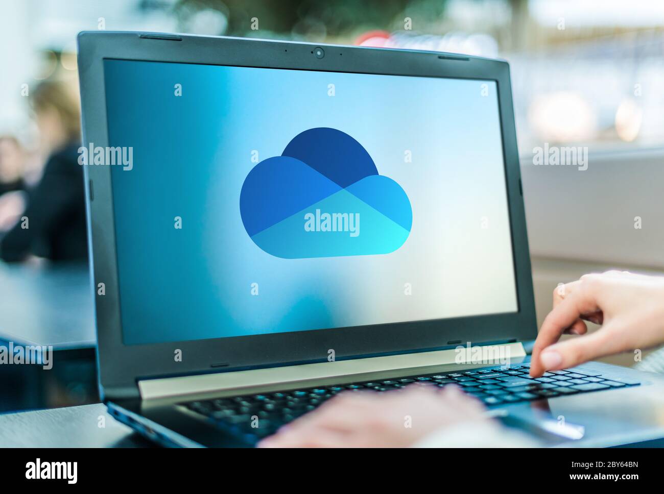 POZNAN, POL - APR 24, 2020: Laptop computer displaying logo of Microsoft OneDrive, a file hosting service and synchronization service operated by Micr Stock Photo