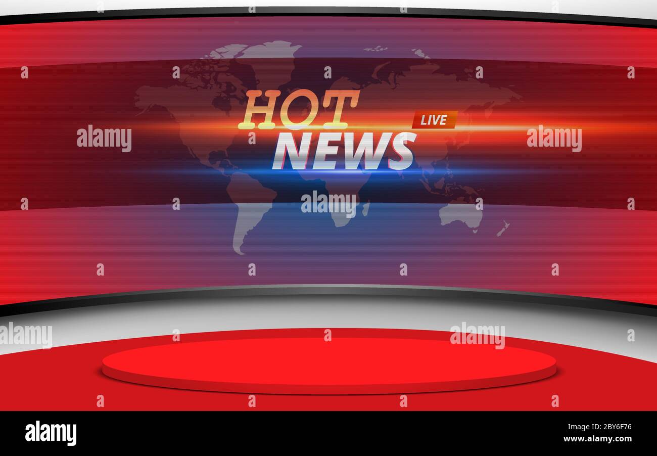 Red Stand And Hot News Live On Lcd Screen Background In The News Studio Room Stock Vector Image Art Alamy