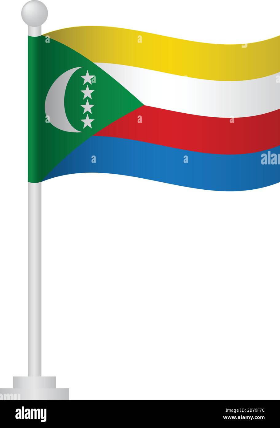Comoros flag. National flag of Comoros on pole vector Stock Vector