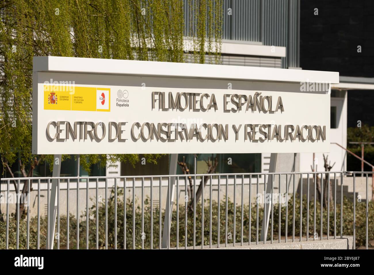 Madrid, Spain March 11, 2020 Label of the access area to the