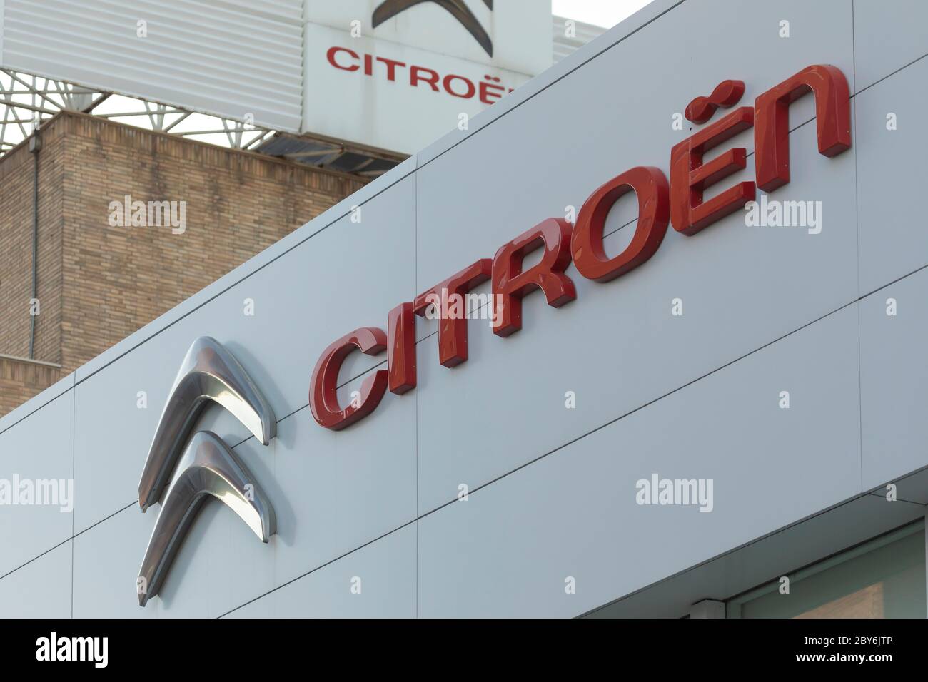 Madrid, Spain May 18, 2020 Main facade at the entrance to the car