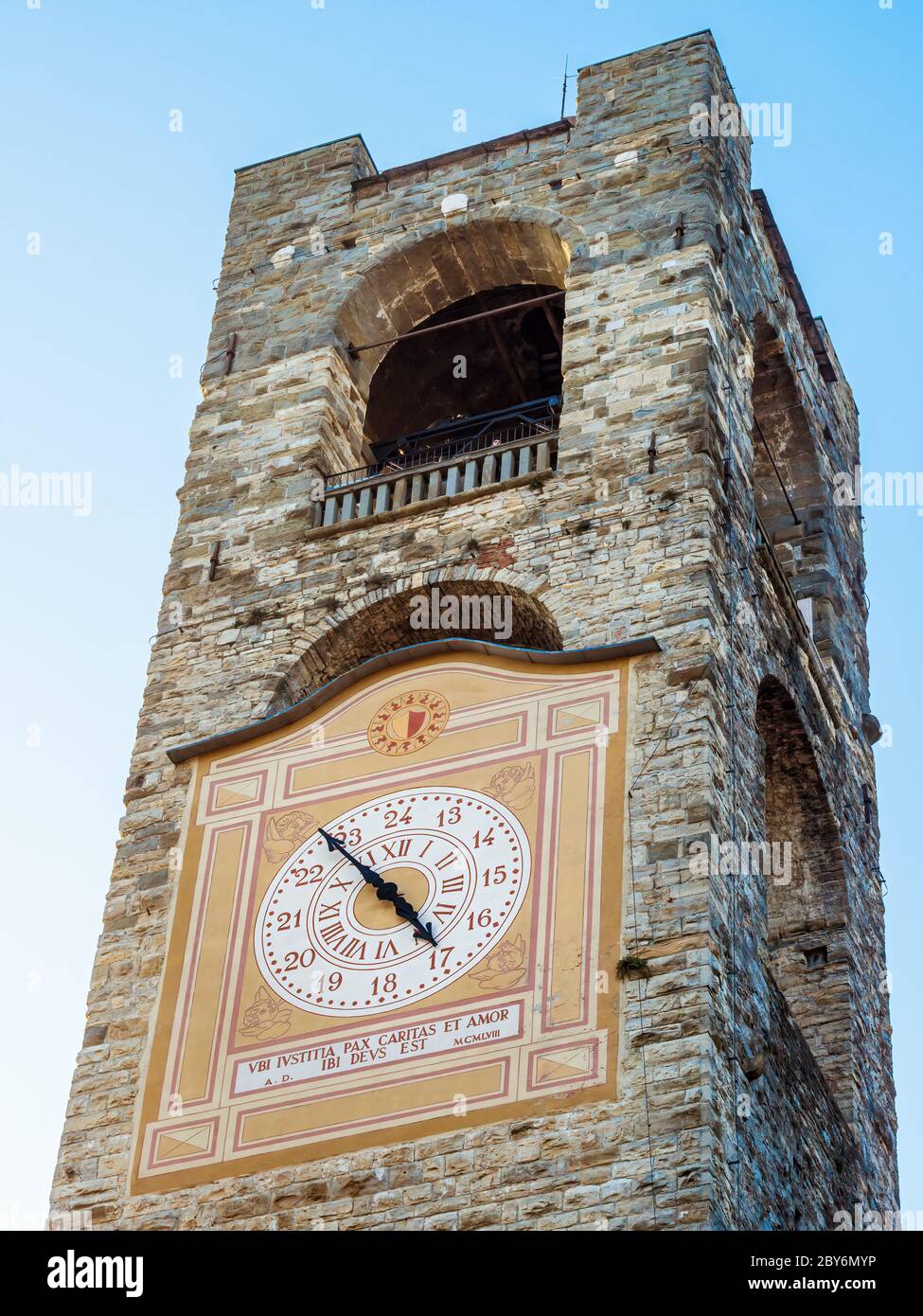 Campanone in Citta Alta, Bergamo Italy Bell tower also known as the Torre Civica Stock Photo