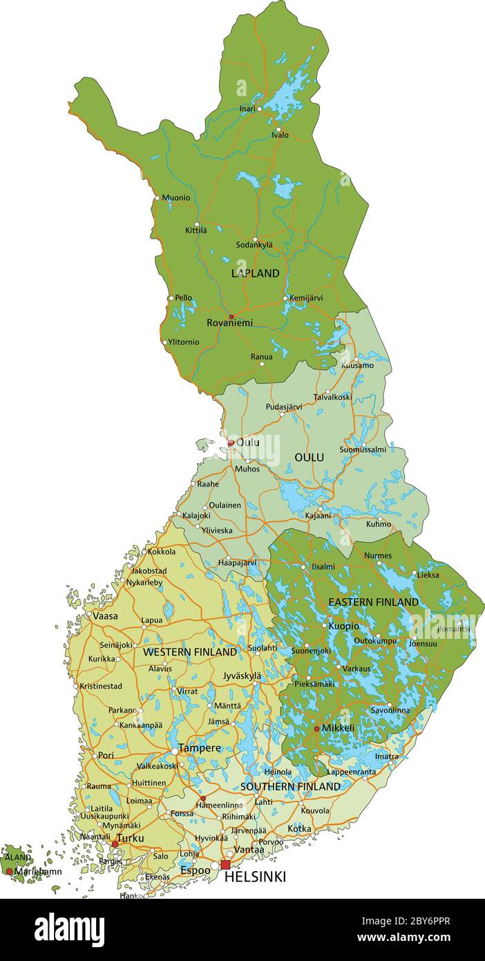 Highly detailed editable political map with separated layers. Finland. Stock Vector