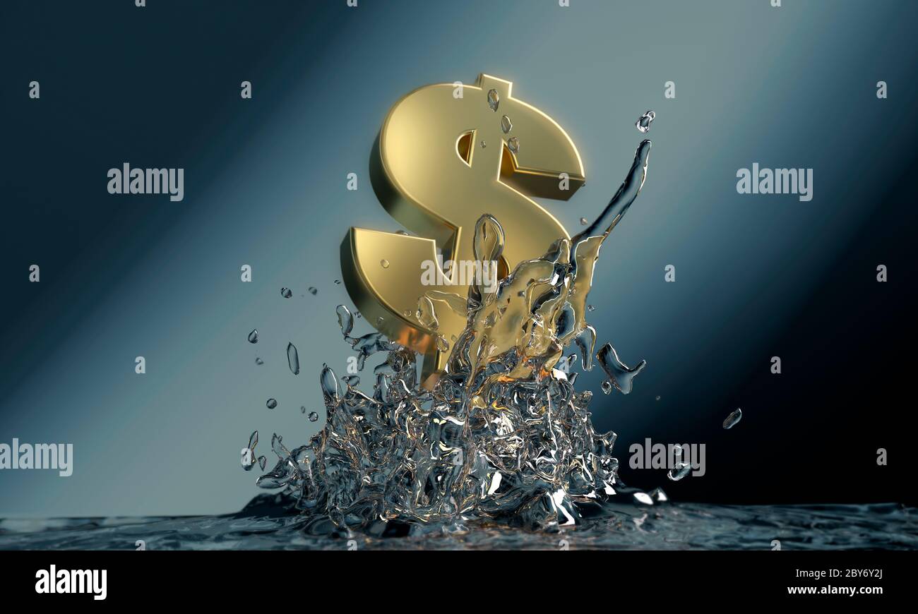 Dollar sign splashing in water Stock Photo
