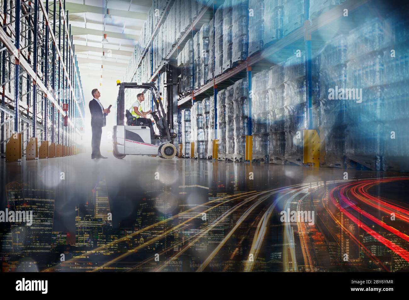 Cityscape and distribution warehouse digital composite Stock Photo Alamy