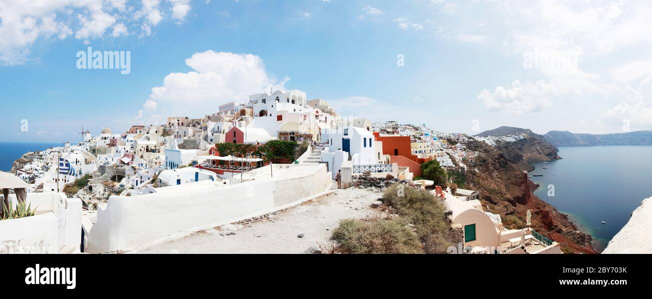 Fira Thera Santorini Greek Island Greece Greek Islands Caldera Panorama Panoramic Typical Greek Island Aegean Sea Aegean Island Clifftop Stock Photo Alamy