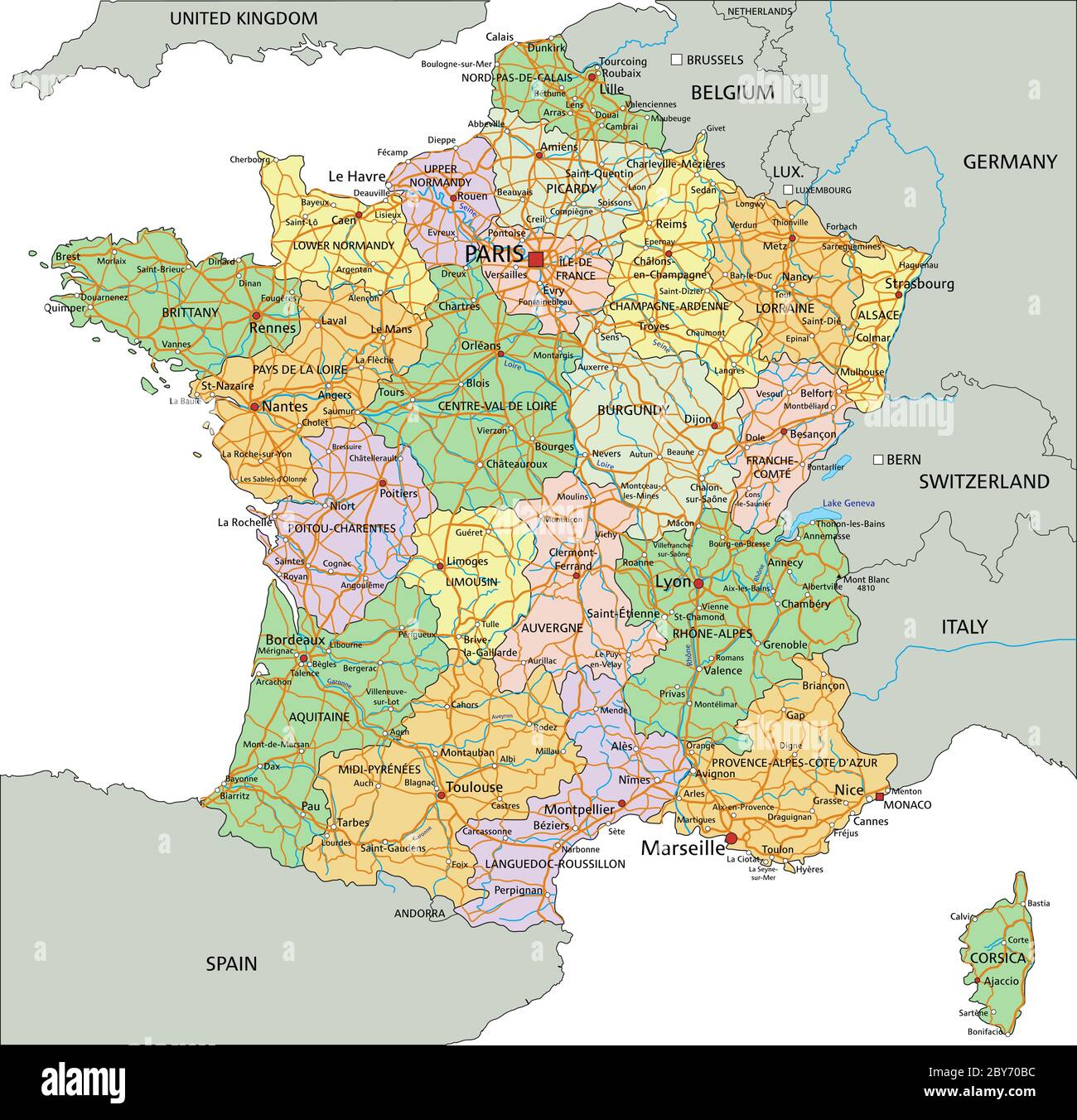 France Highly detailed editable political map with labeling Stock