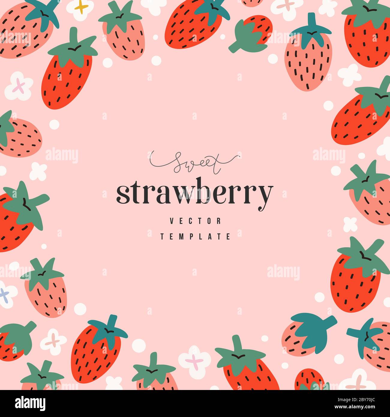 Hand drawn strawberry frame template, circle border with copyspace for  text, vector composition with cute doodle red berries on pink background  Stock Vector Image & Art - Alamy