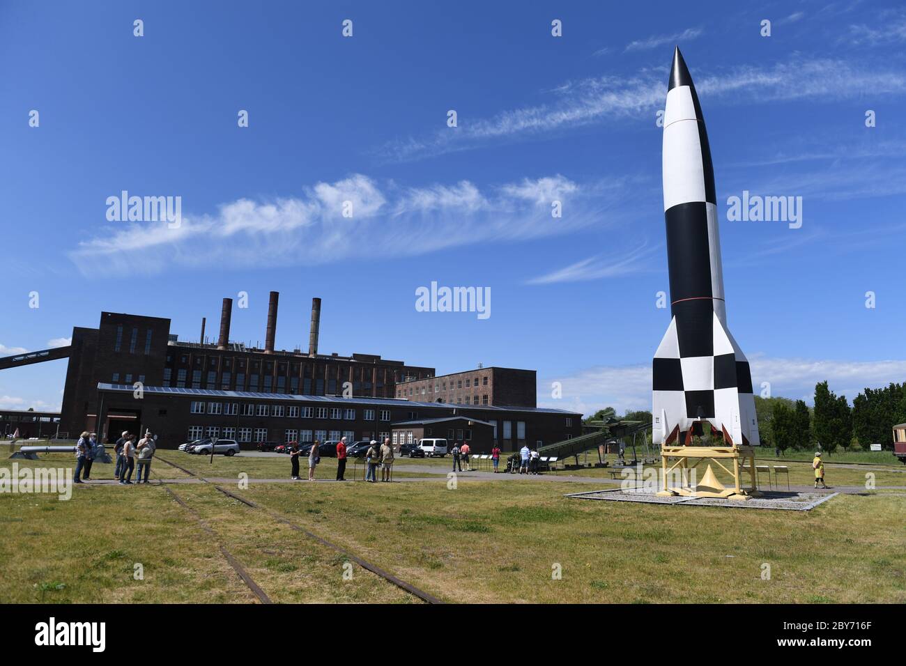 09 June 2020, Mecklenburg-Western Pomerania, Peenemünde: The replica of a  V2 rocket is located on the site of the former Peenemünde Army Research  Institute on the island of Usedom - today's Historisch-Technisches