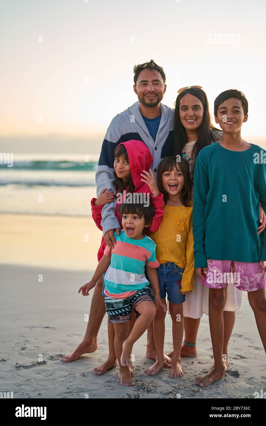 Portrait happy family on beach Stock Photo