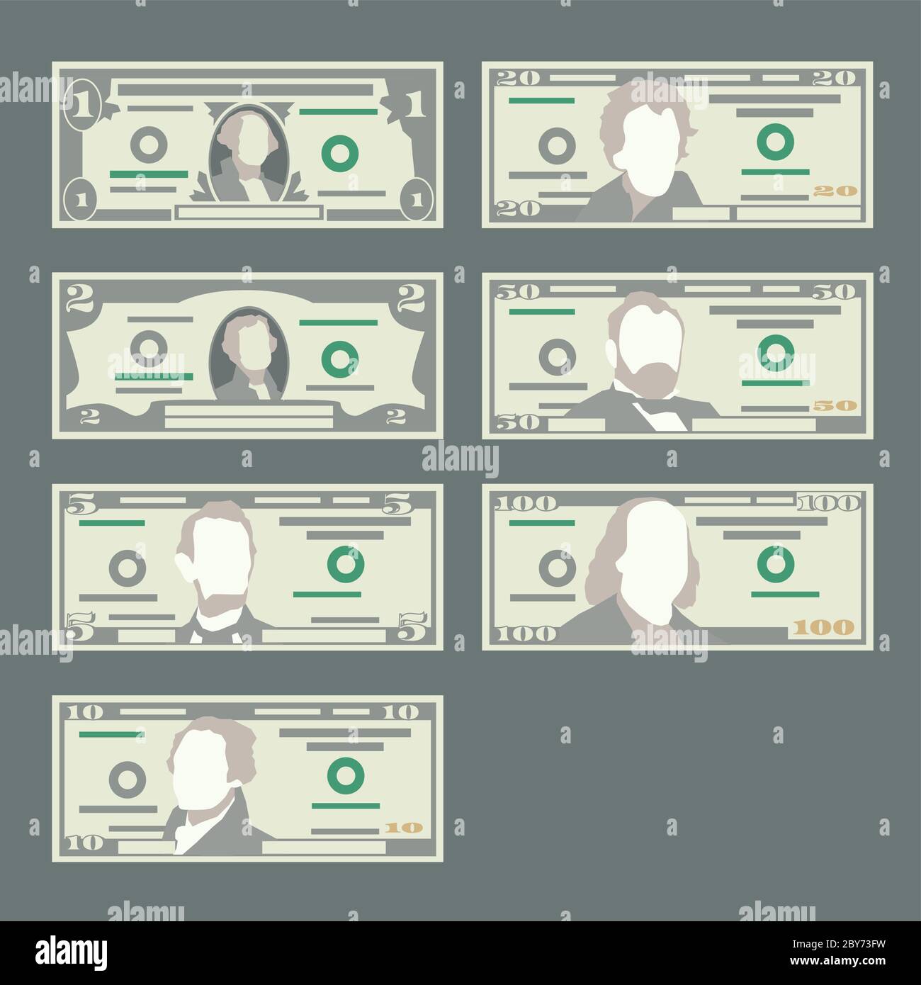 American dollar banknotes collection. Money vector illustration in flat style Stock Vector