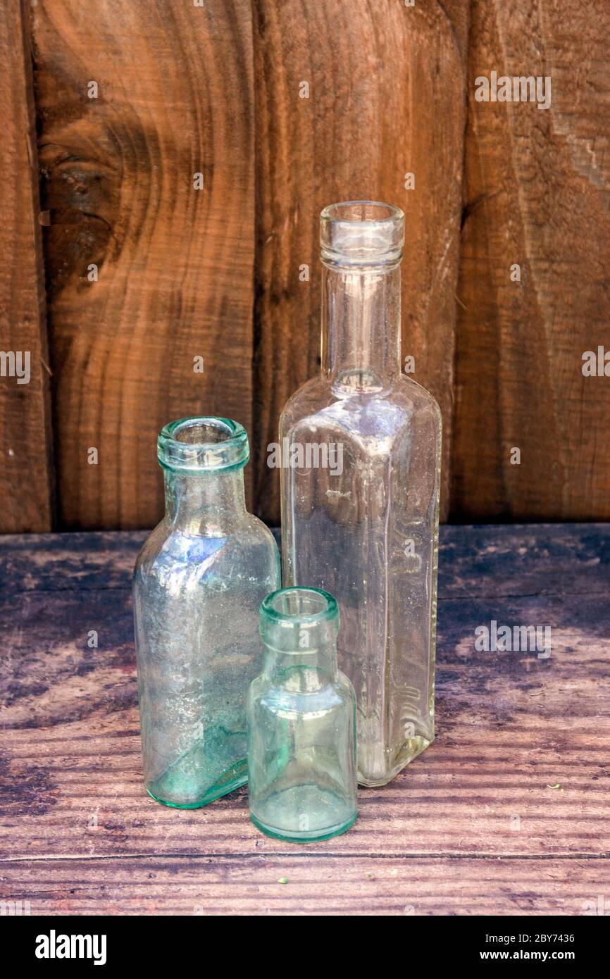 Antique bottles from yesteryear. Stock Photo
