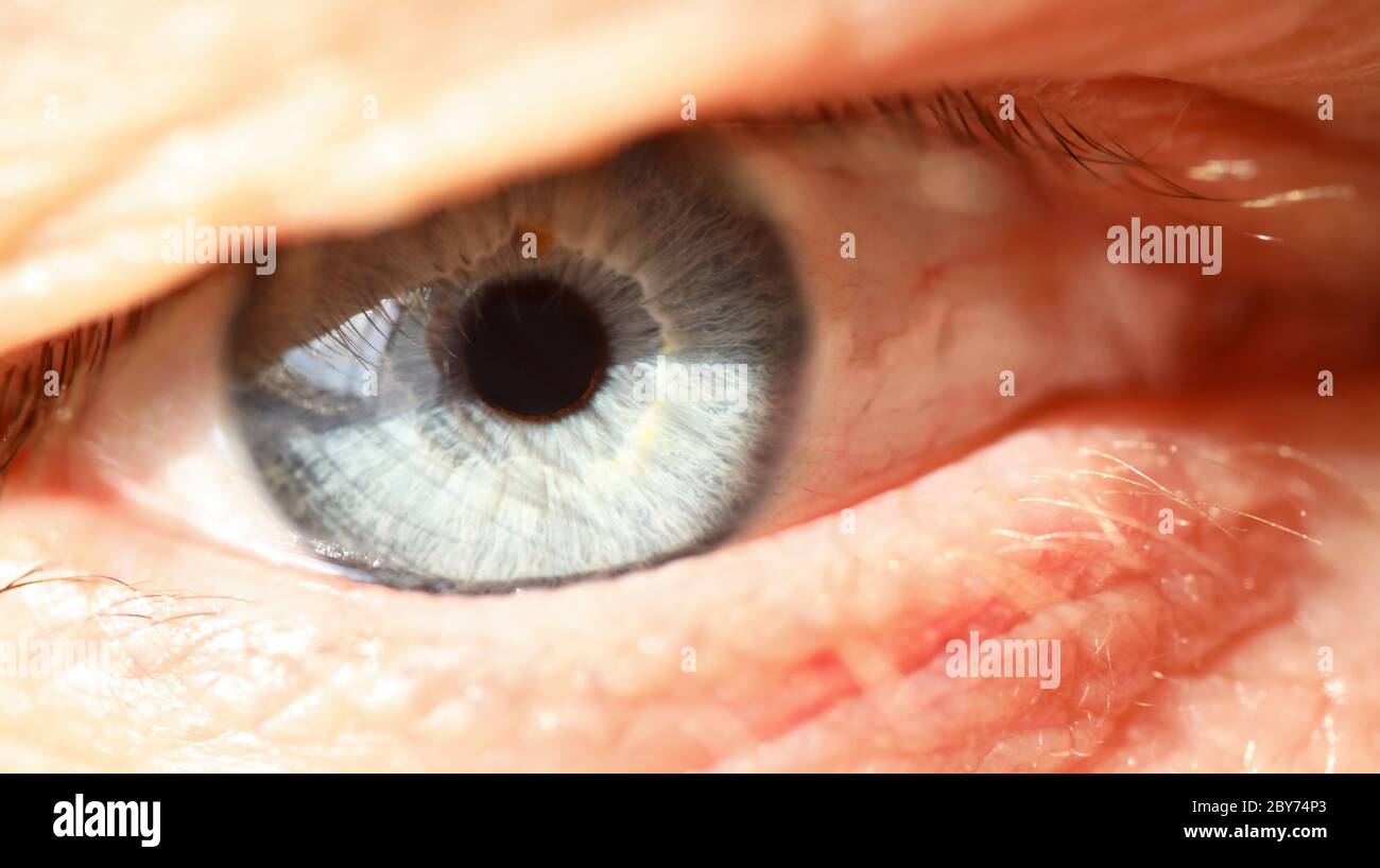 Male gray blue colored right eye in low light technique Stock Photo
