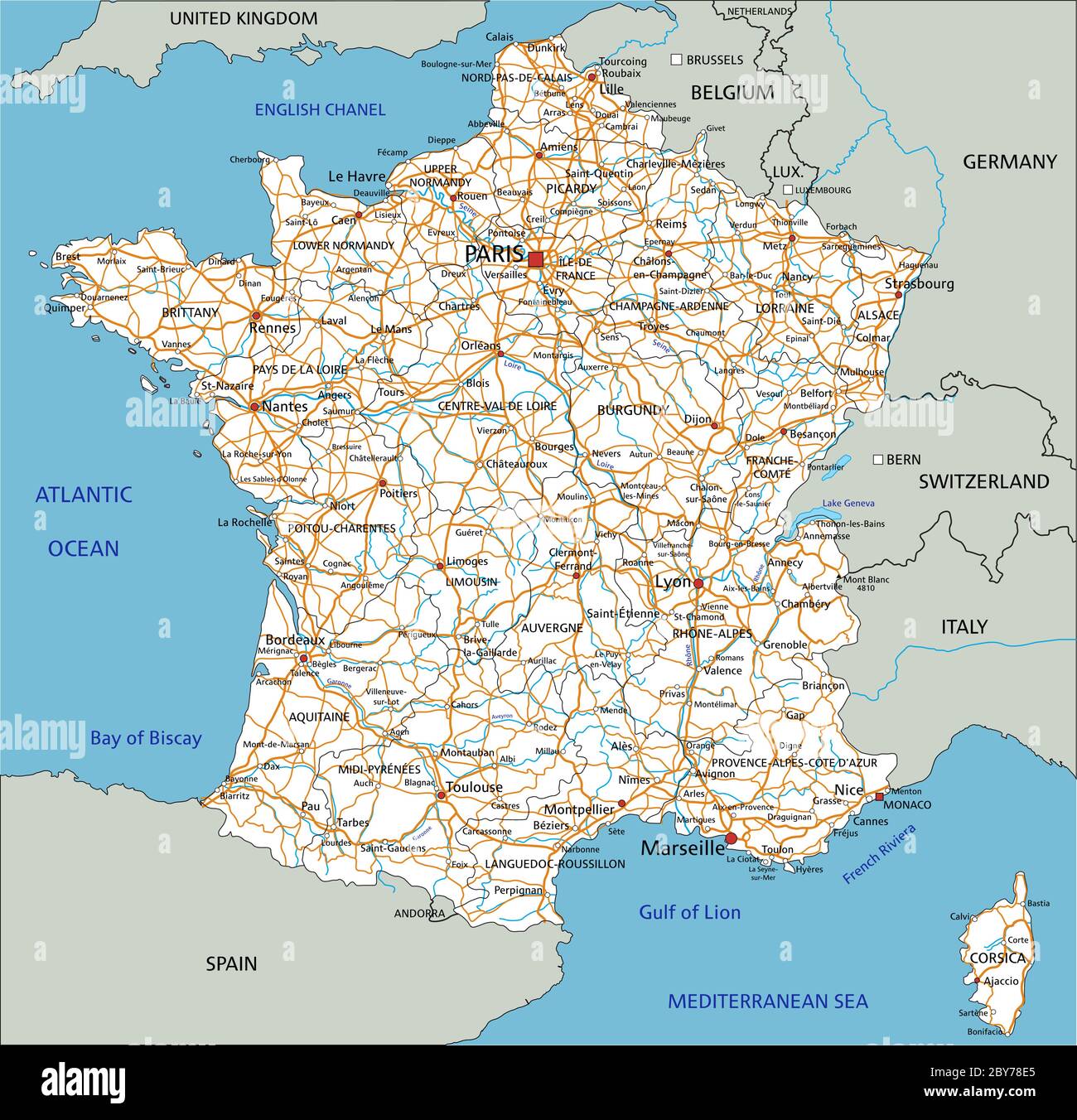 High detailed France road map with labeling Stock Vector Image & Art - Alamy