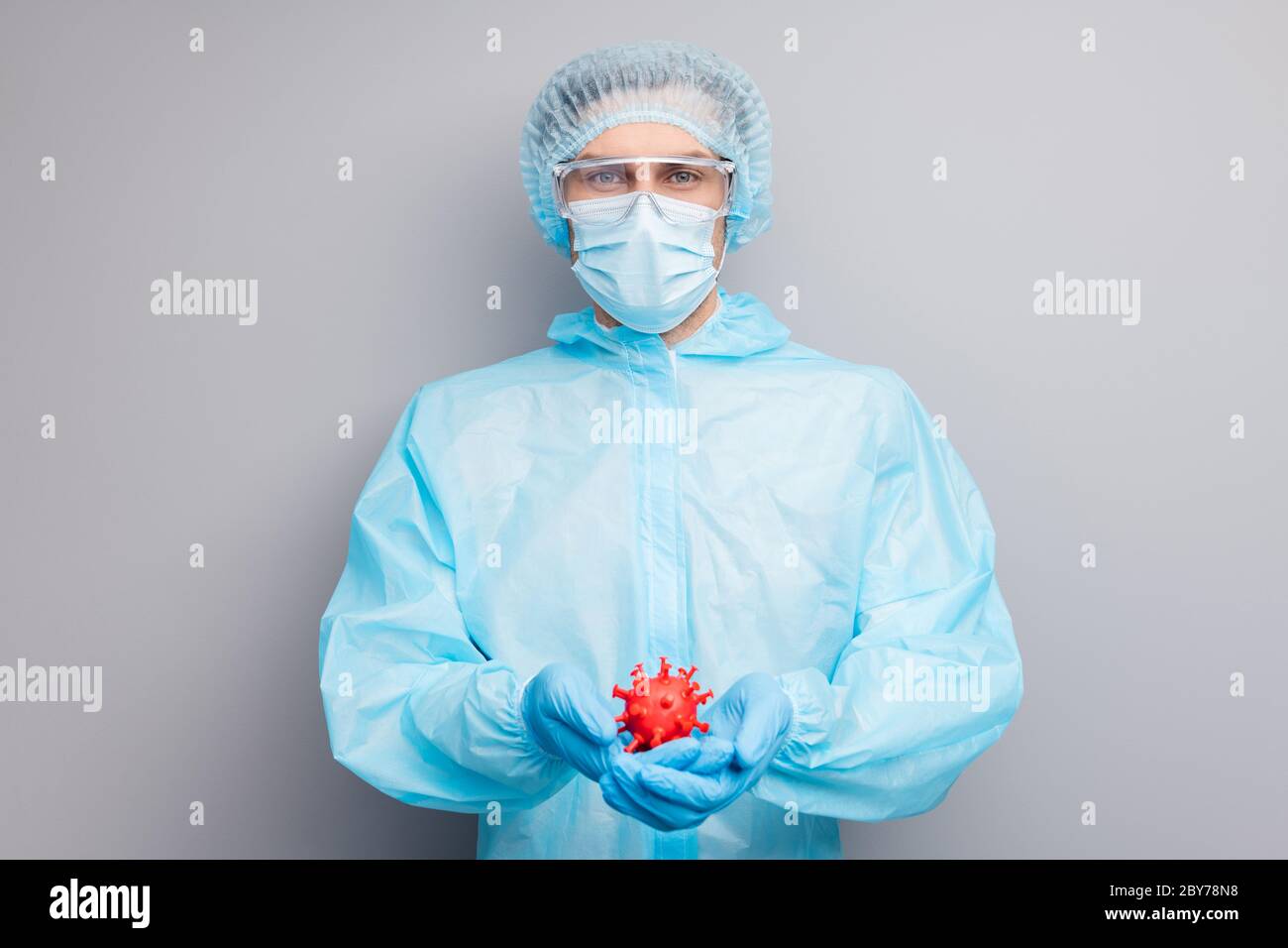 Photo of guy expert doc virology center hold covid bacteria hands ...