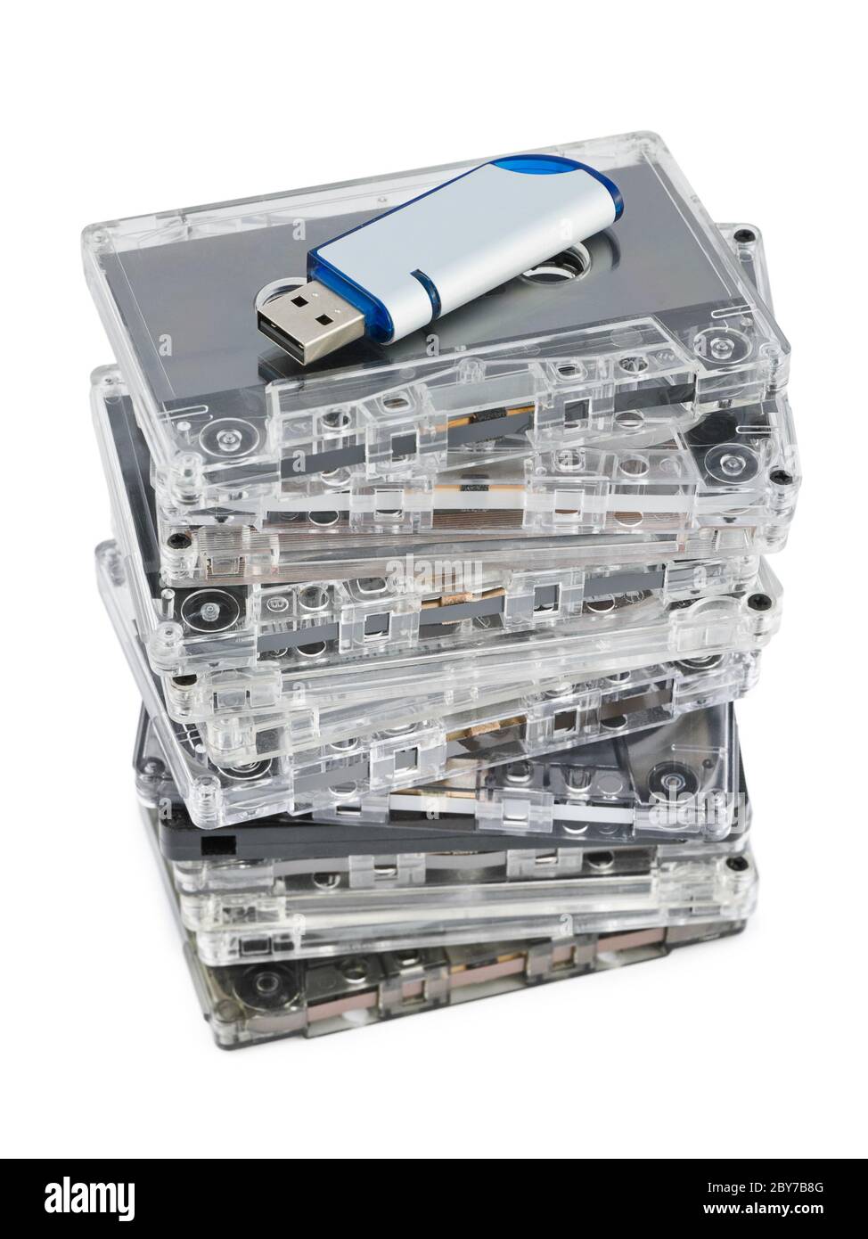 Stack of audio cassettes and flash memory Stock Photo