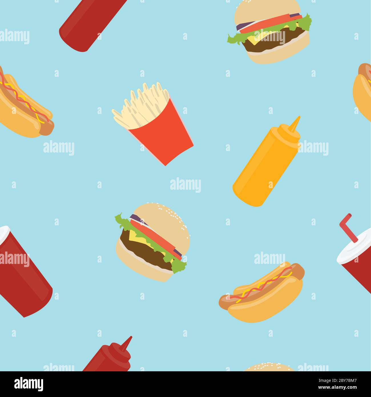 Vector Fast Food Seamless Pattern Background Stock Vector