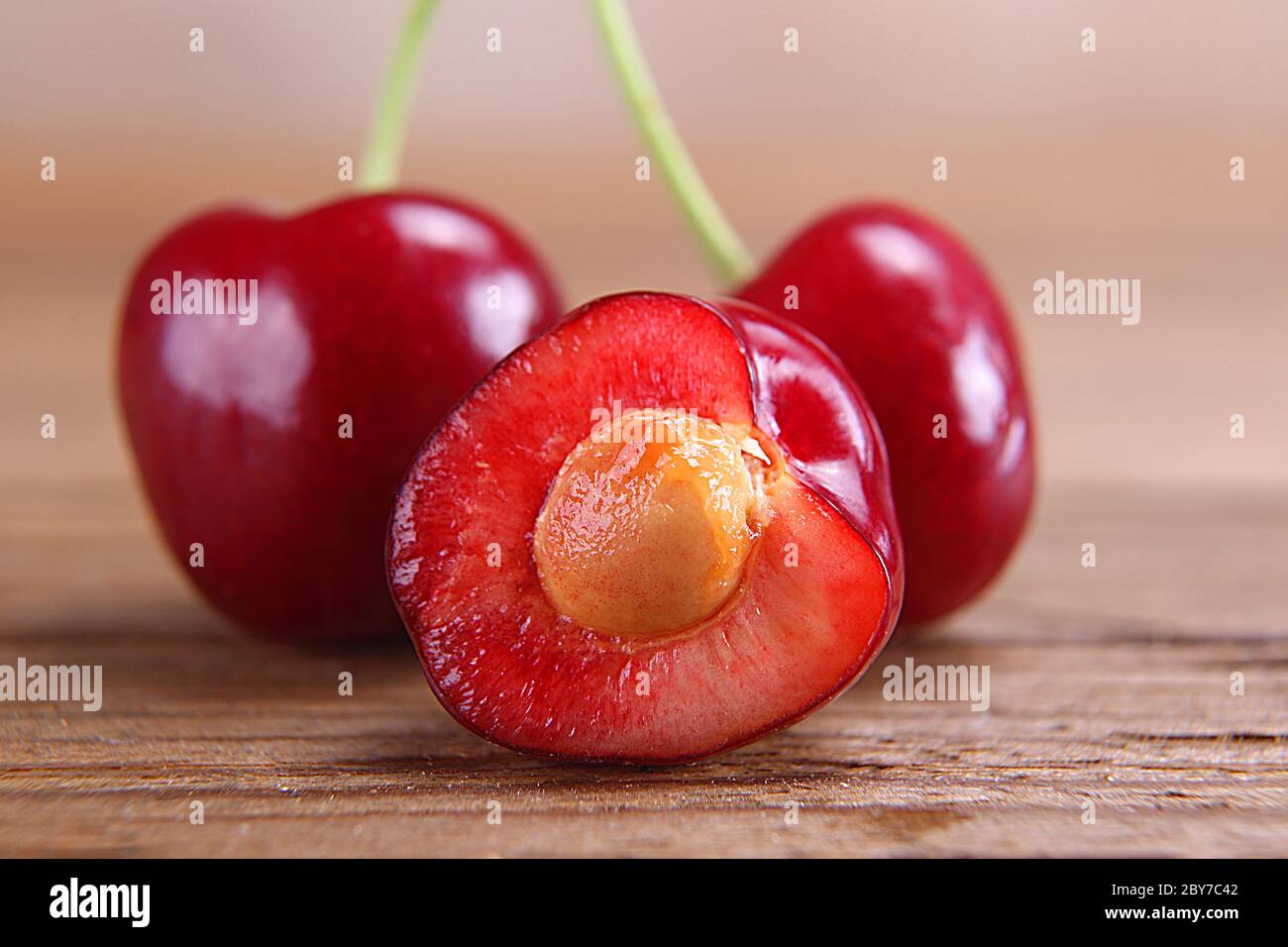 cherries on the wooden base Stock Photo