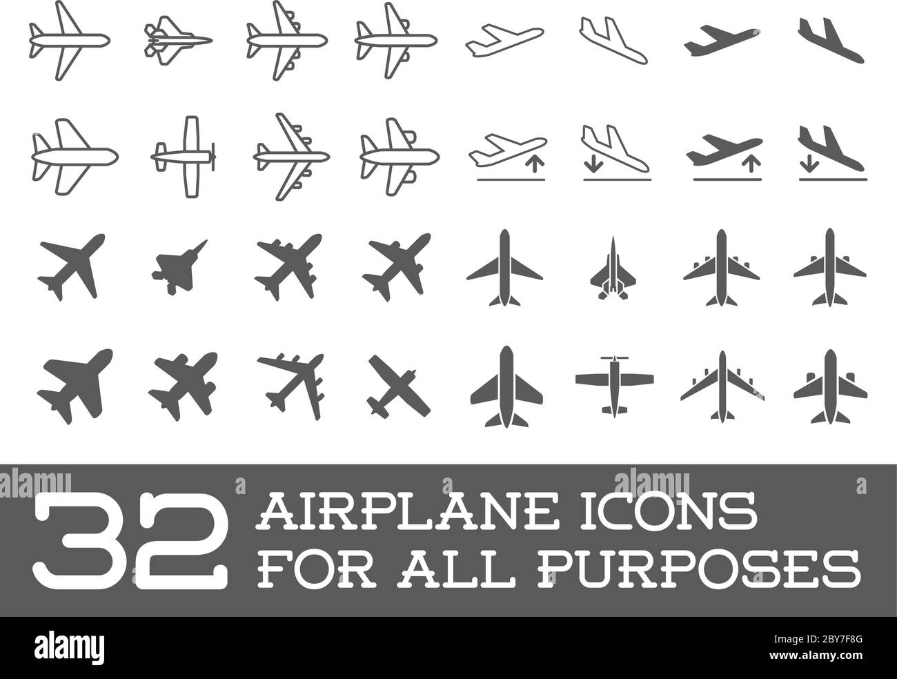 Aircraft or Airplane Icons Set Collection Vector Silhouette Set ...