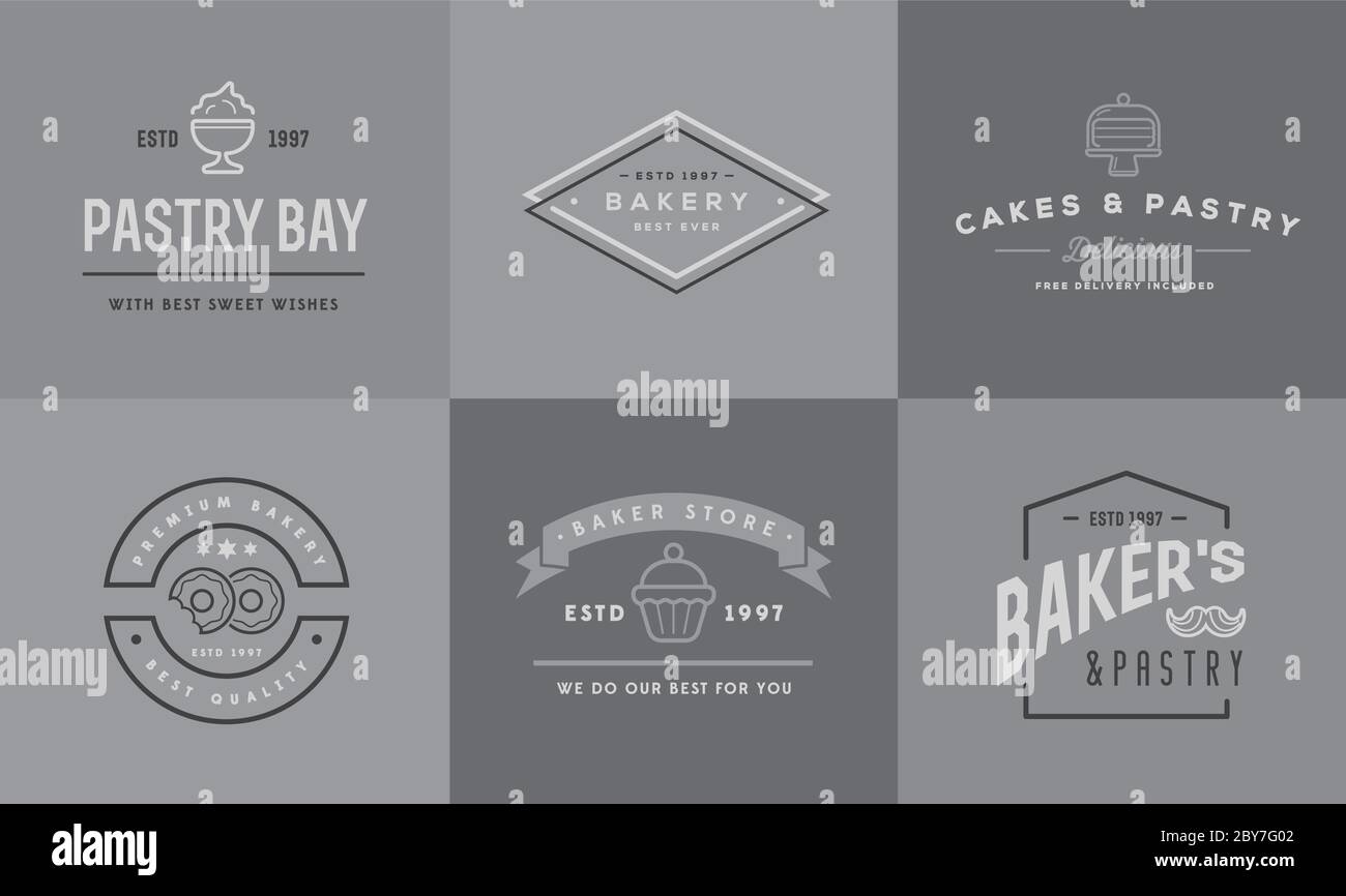 Set of Vector Bakery Pastry Elements and Bread Icons Illustration can ...