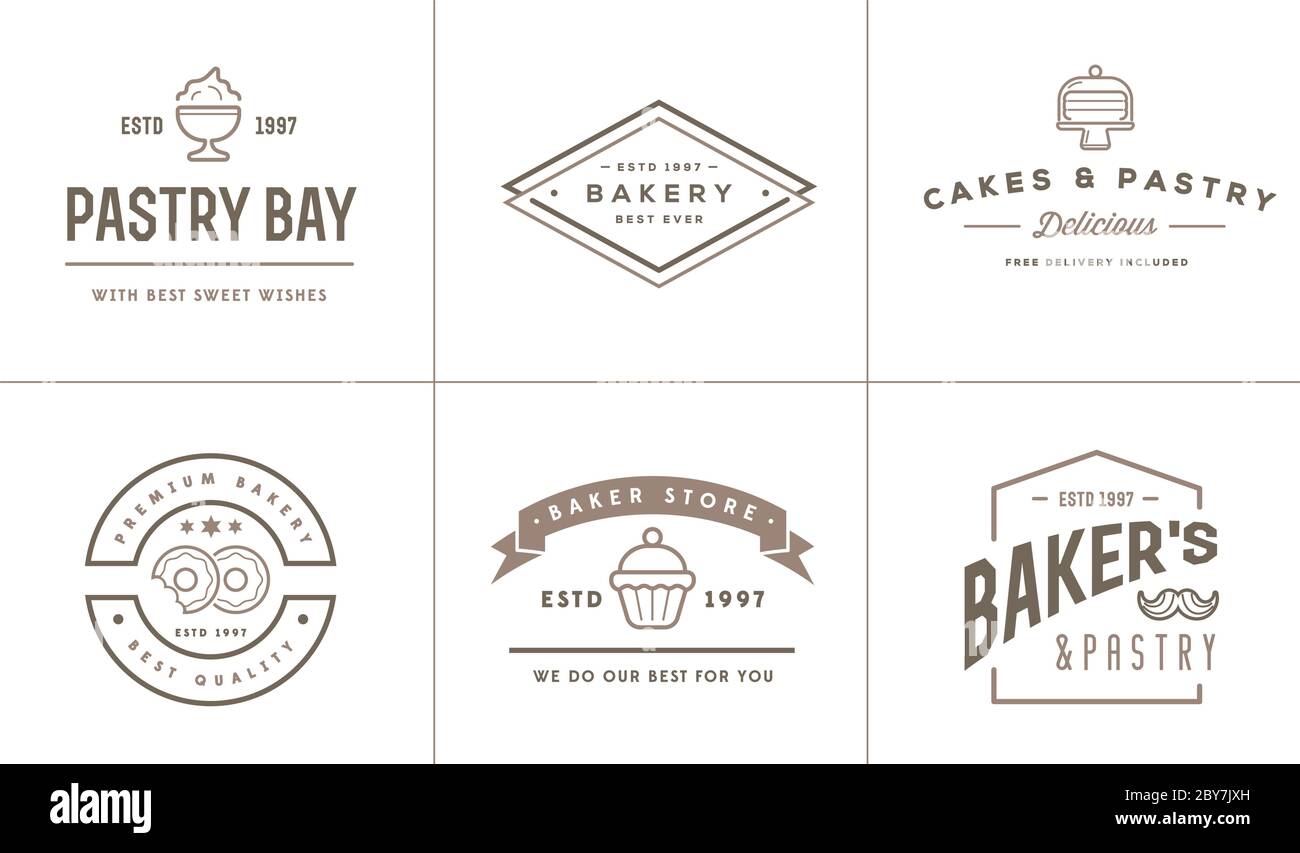 Set of Vector Bakery Pastry Elements and Bread Icons Illustration can ...