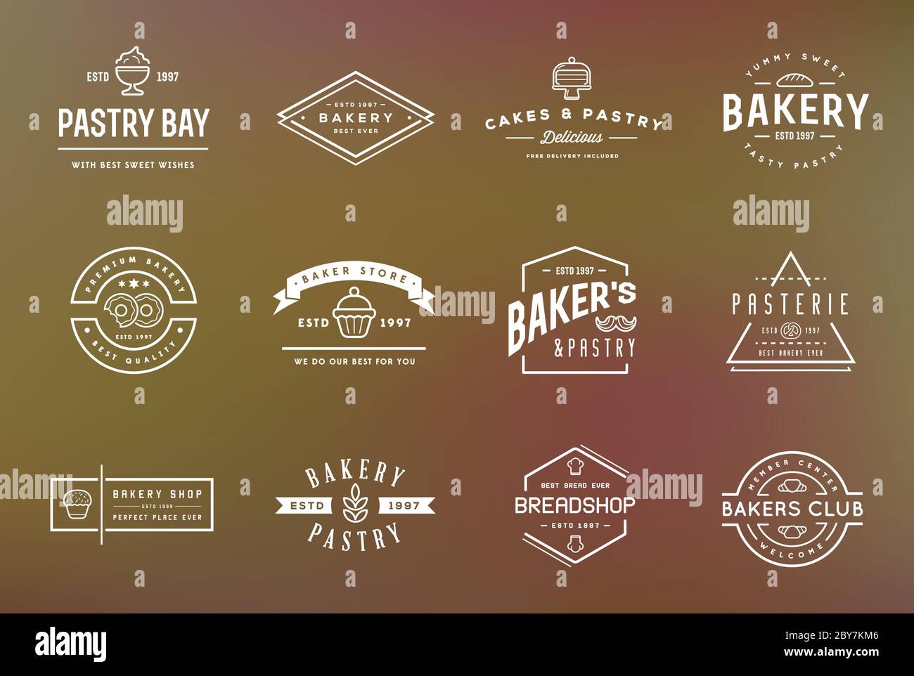 Set of Vector Bakery Pastry Elements and Bread Icons Illustration can ...