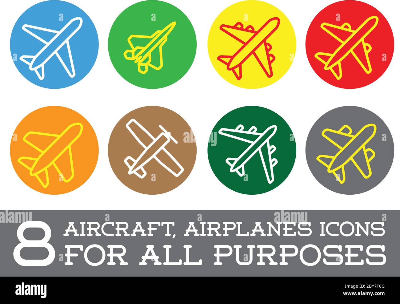 Aircraft or Airplane Icons Set Collection Colorful Vector Silhouette