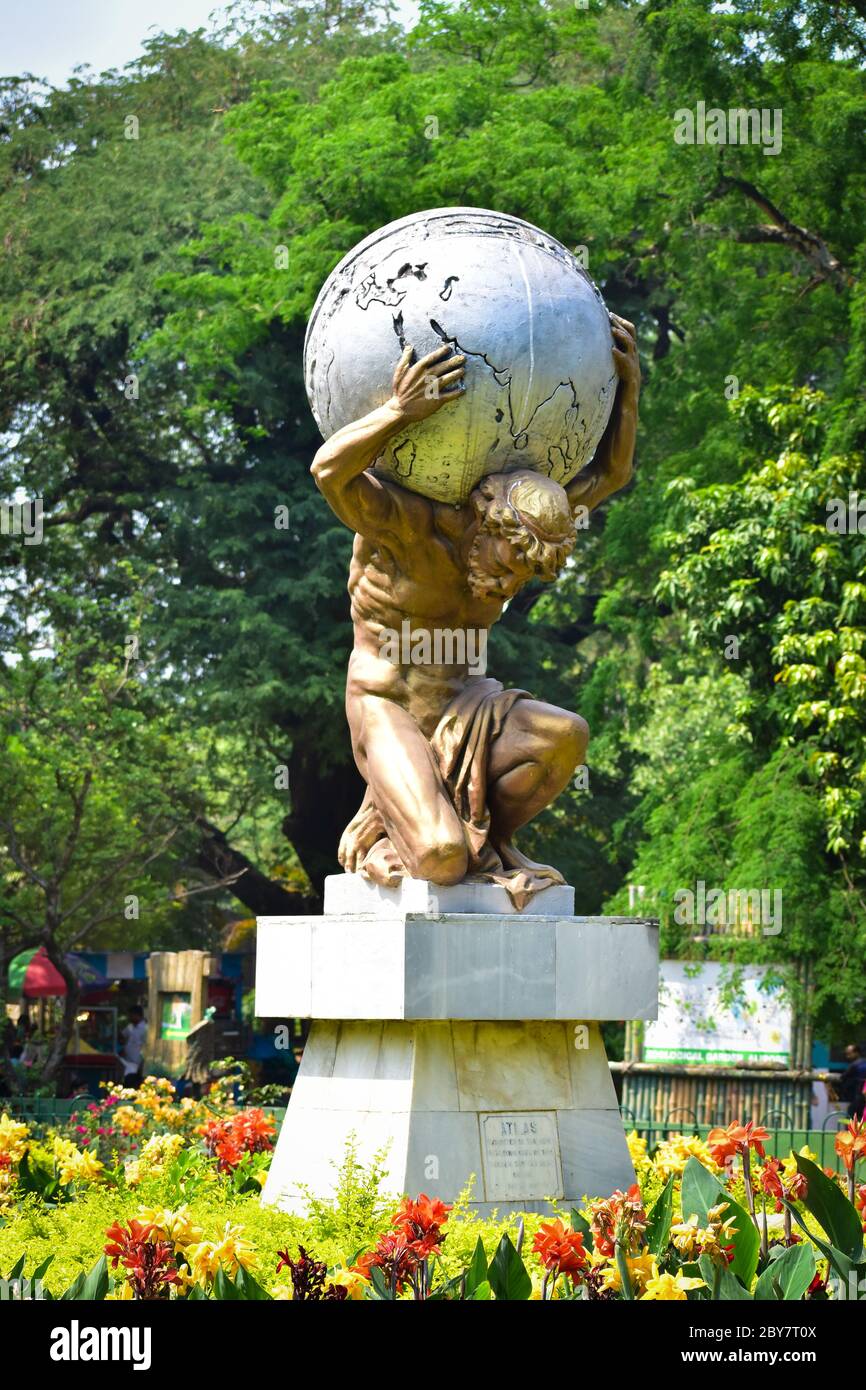 Statue of Atlas at Alupur Zoo at Kolkata which was built around 200