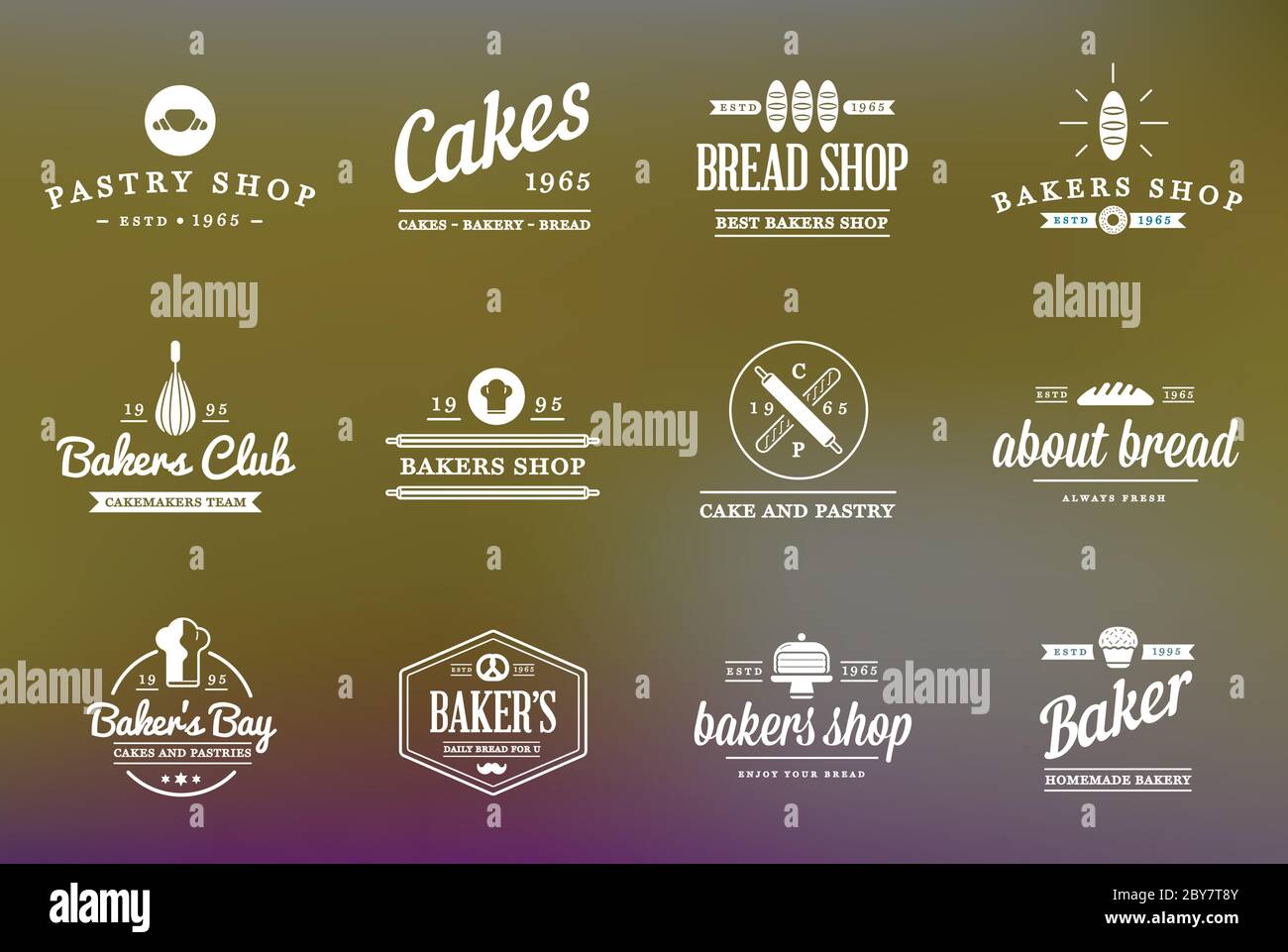 Set of Vector Bakery Pastry Elements and Bread Icons Illustration can ...