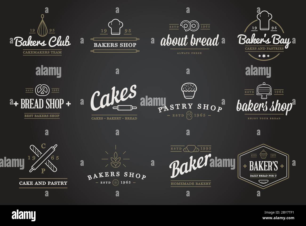 Set of Vector Bakery Pastry Elements and Bread Icons Illustration can ...
