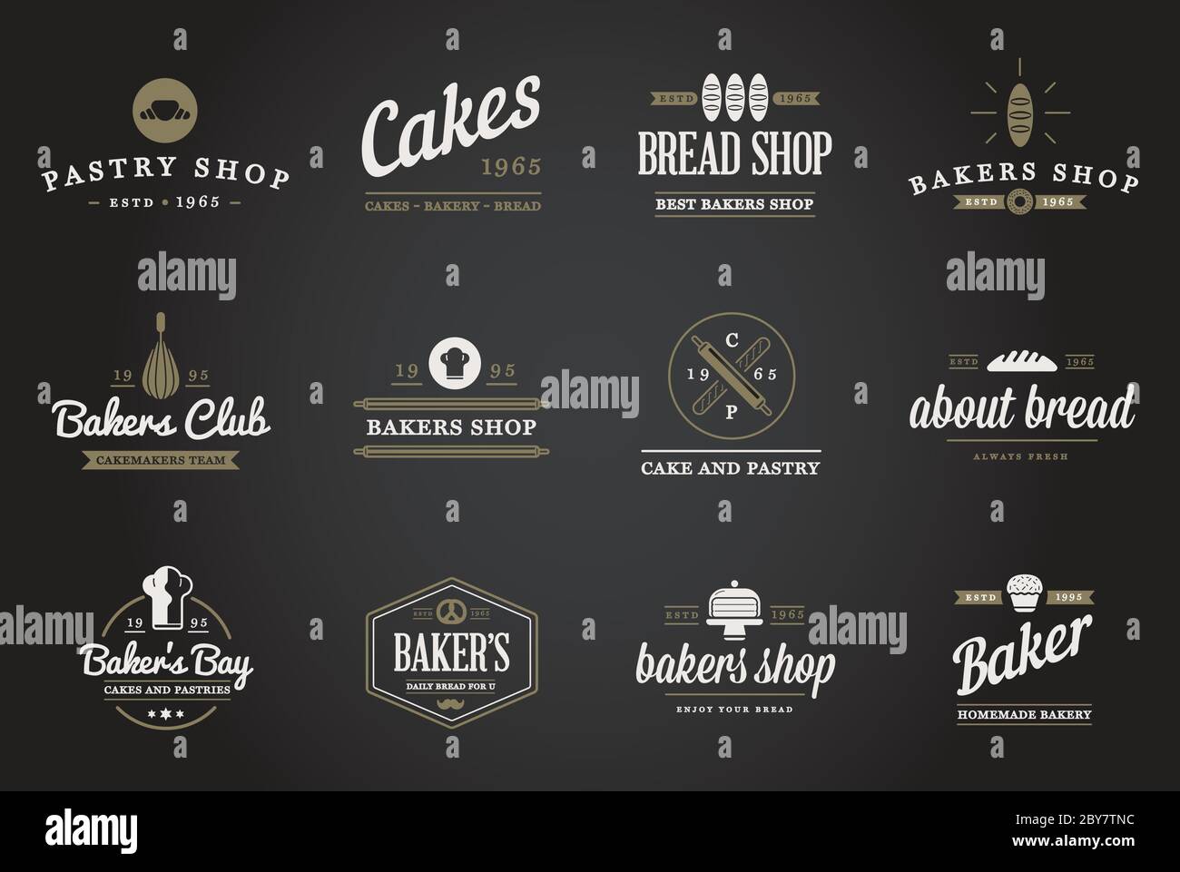 Set of Vector Bakery Pastry Elements and Bread Icons Illustration can ...
