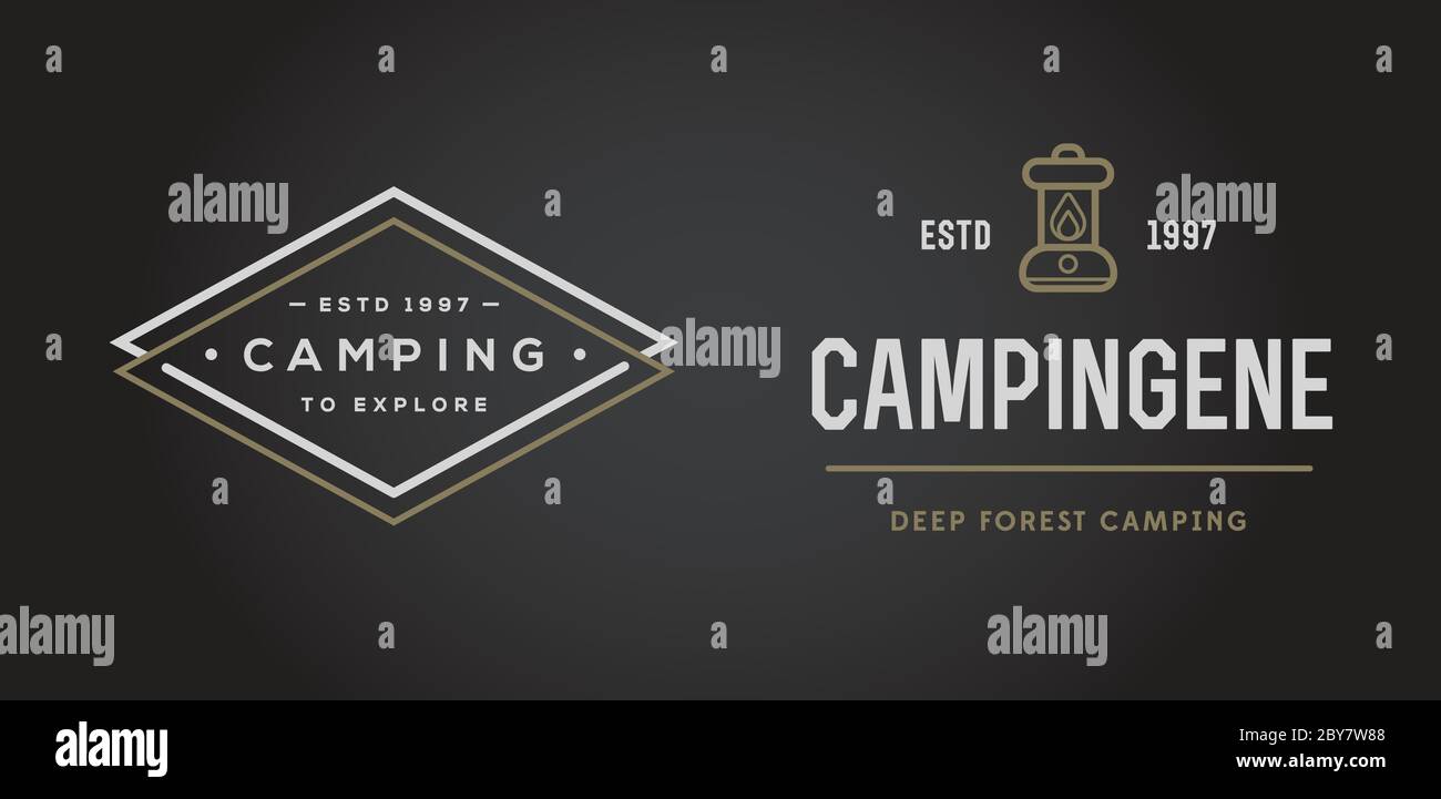 Set of Vector Camping Camp Elements With Fictitious Names and Outdoor ...
