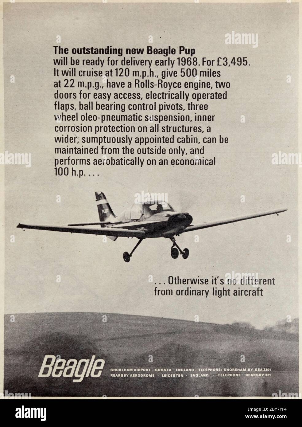 Vintage advertisement for the Beagle Pup light aircraft. Stock Photo