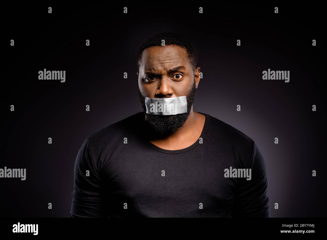 Close Up Photo Of Shocked Afro American Guy Close Cover Lips Mouth Adhesive Tape Speechless Voiceless African Community Member Racism Indifference Stock Photo Alamy