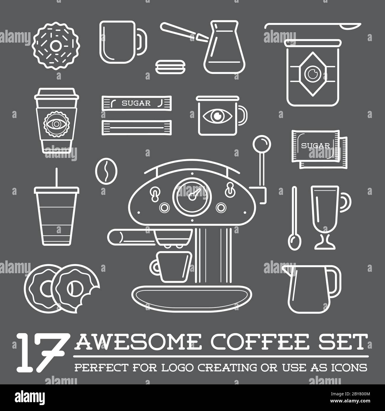 Set of Vector Coffee Elements and Coffee Accessories Illustration can ...