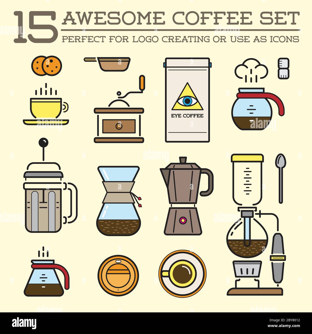 Set of Vector Coffee Elements and Coffee Accessories Illustration can ...