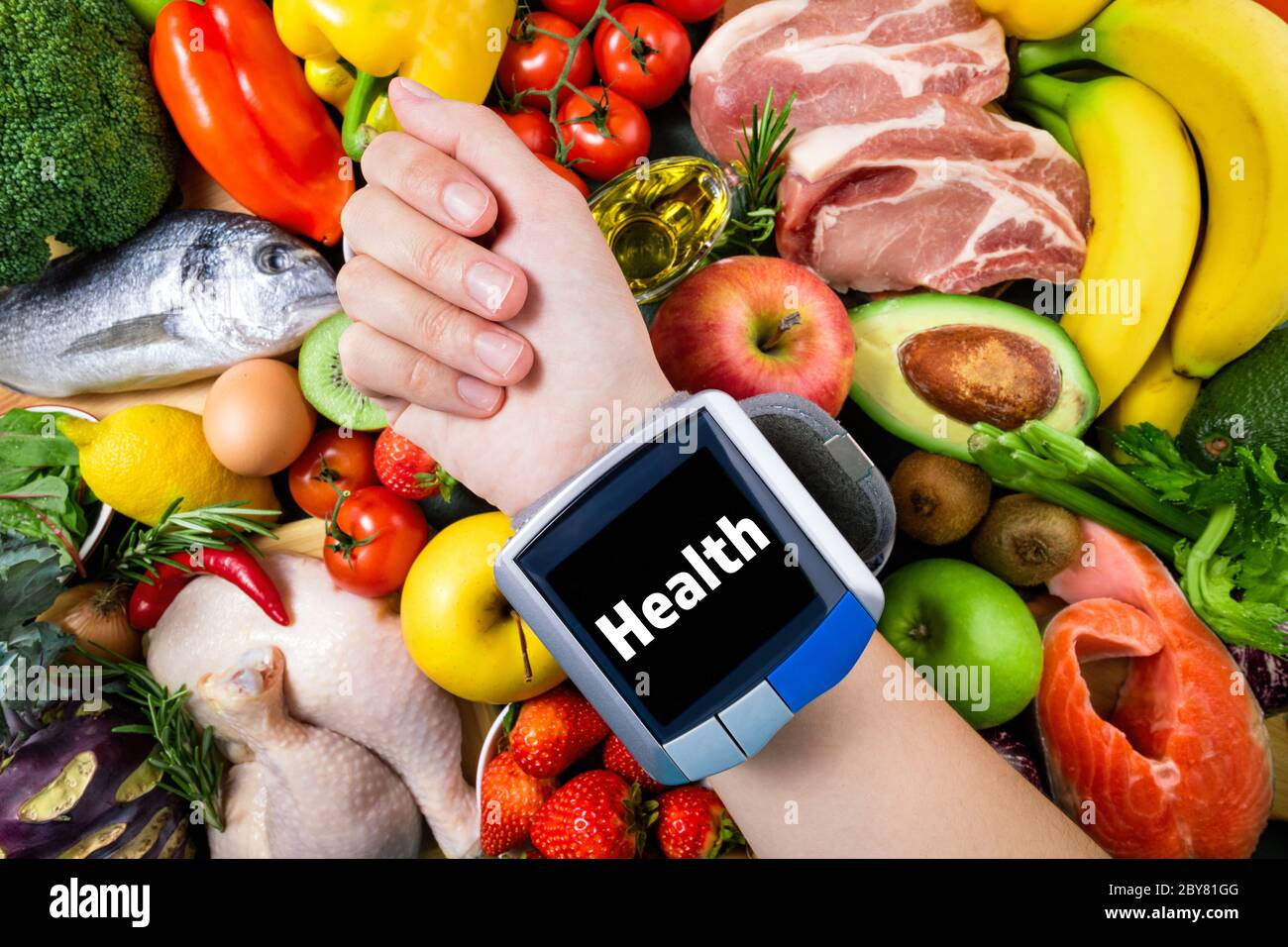 Background healthy food for controlling blood pressure. Fresh