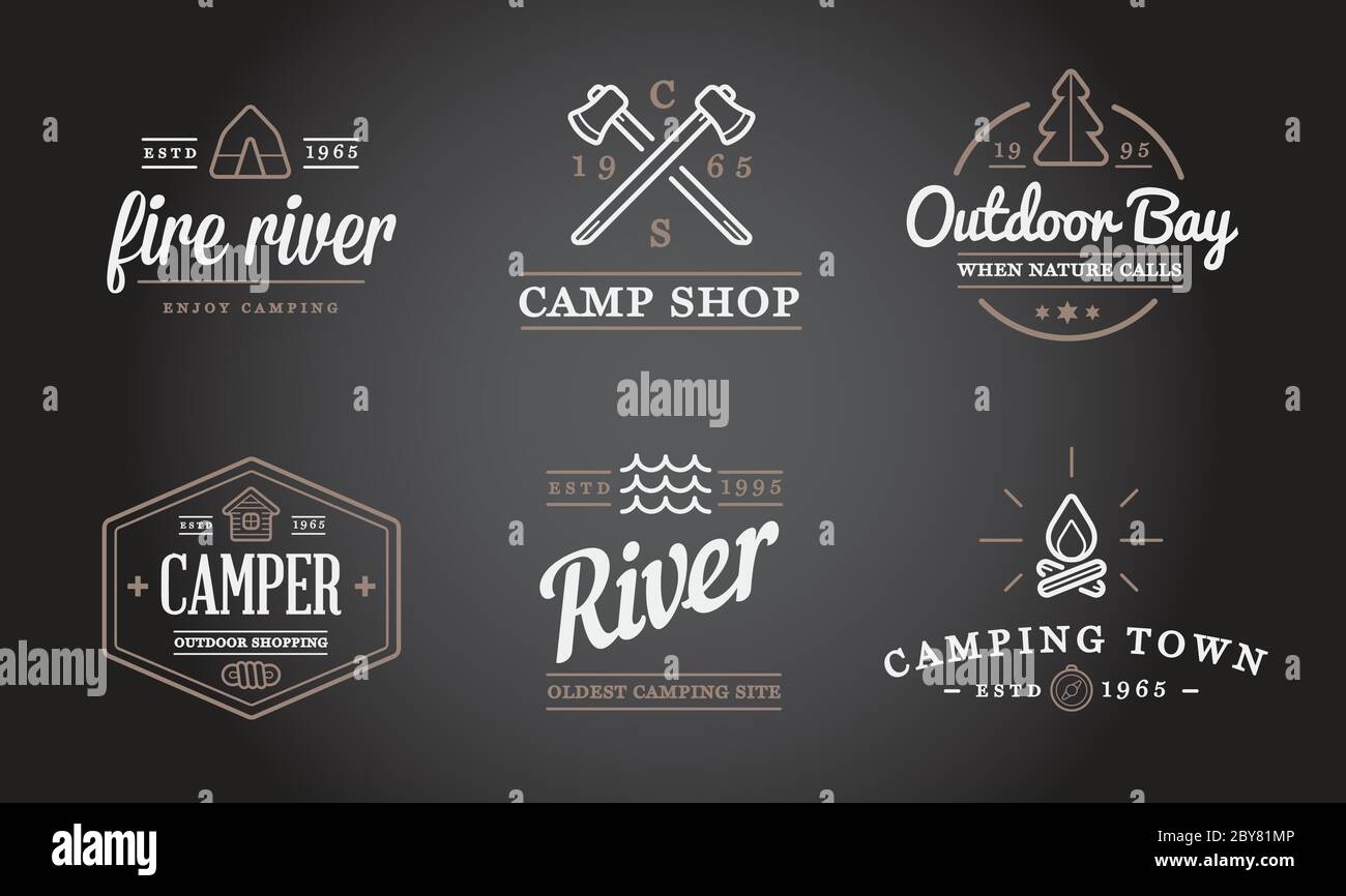 Set of Vector Camping Camp Elements and Outdoor Activity Icons ...
