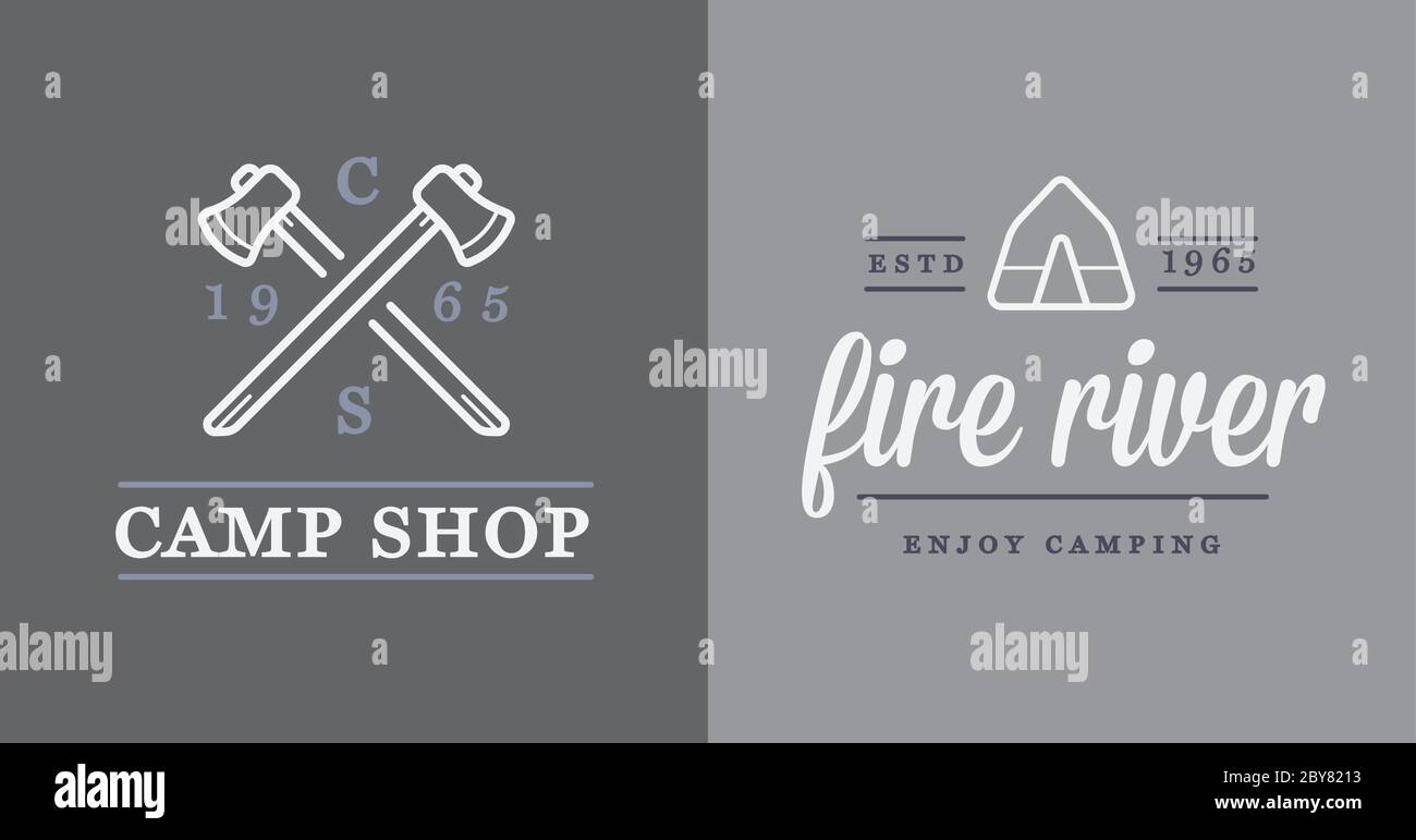 Set of Vector Camping Camp Elements and Outdoor Activity Icons ...