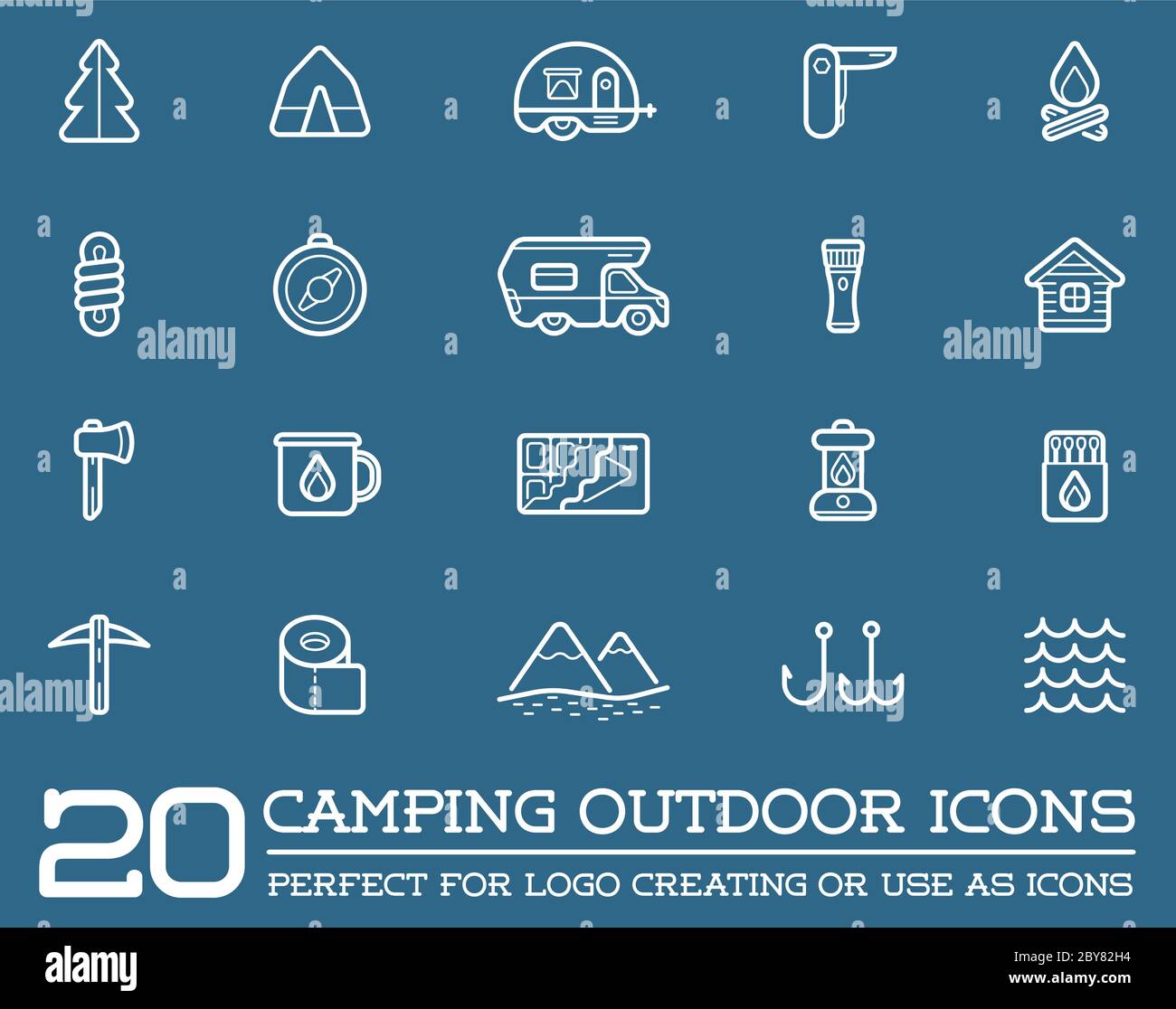 Set of Vector Camping Camp Elements and Outdoor Activity Icons ...