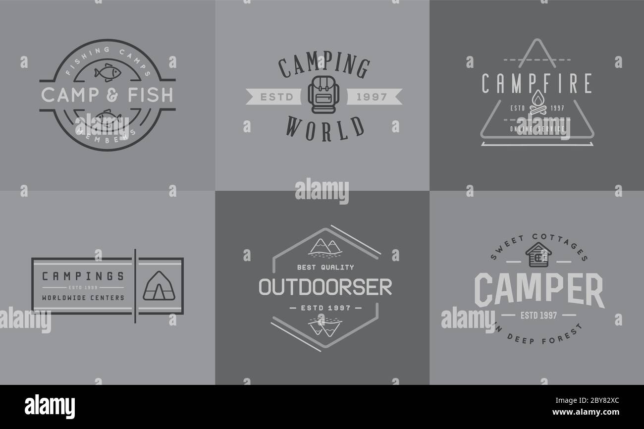 Set of Vector Camping Camp Elements and Outdoor Activity Icons ...