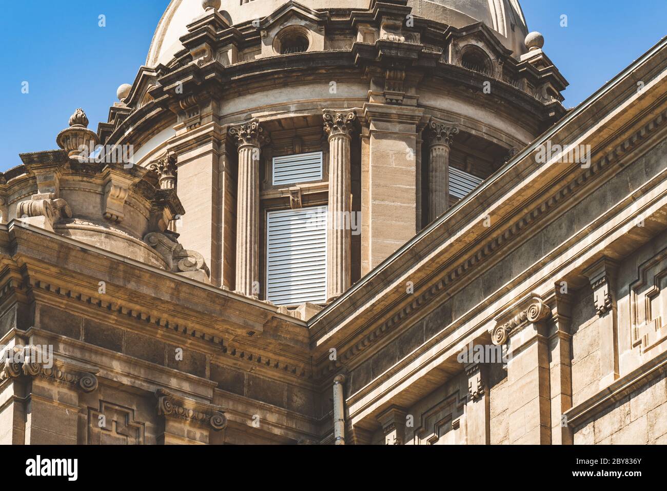 Detail of the central dome and cornices of the National Art Museum of Catalonia in Barcelona aka MNAC Stock Photo