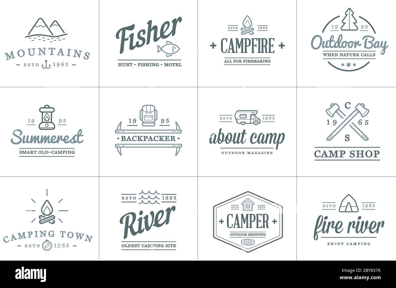 Set of Vector Camping Camp Elements and Outdoor Activity Icons ...