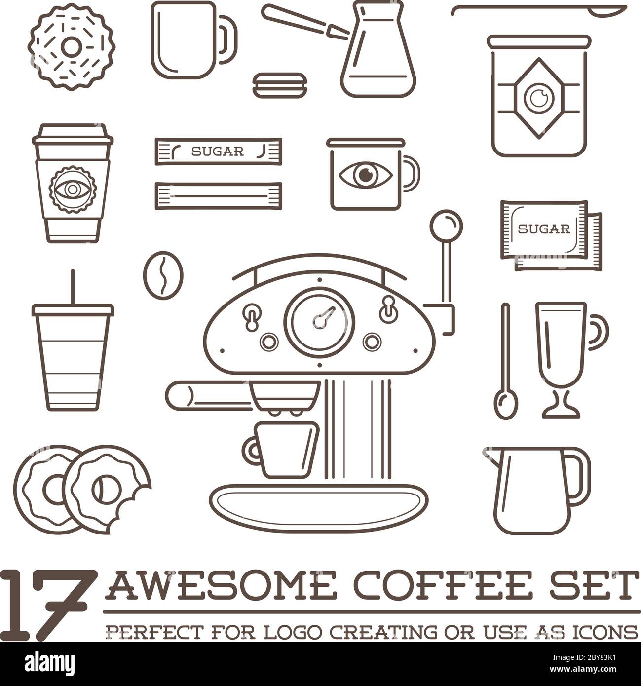 Set of Vector Coffee Elements and Coffee Accessories Illustration can ...
