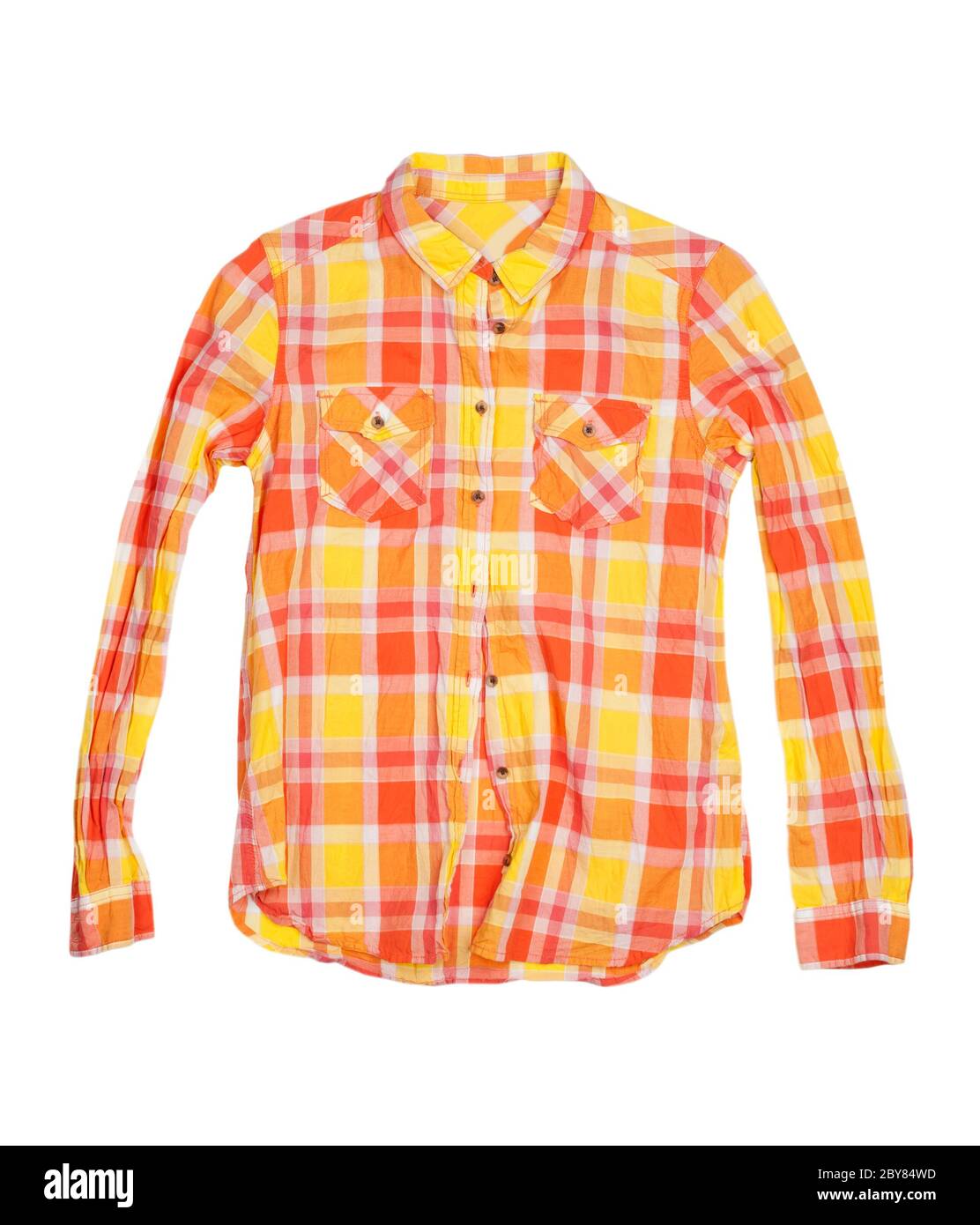 orange checkered shirt isolated on white background Stock Photo