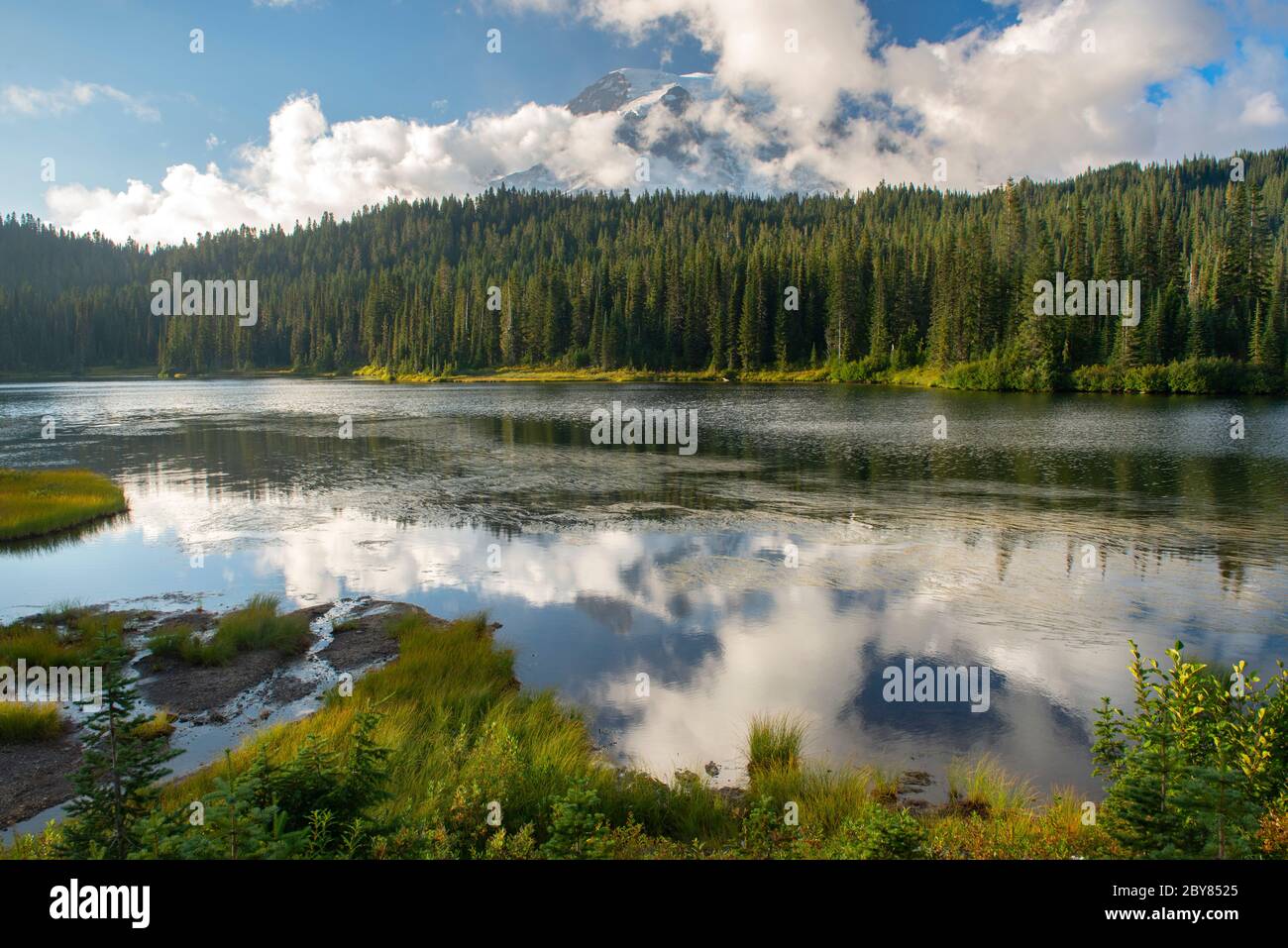 USA, West Coast, Washington, Mount Rainier National Park, Reflection lake Stock Photo